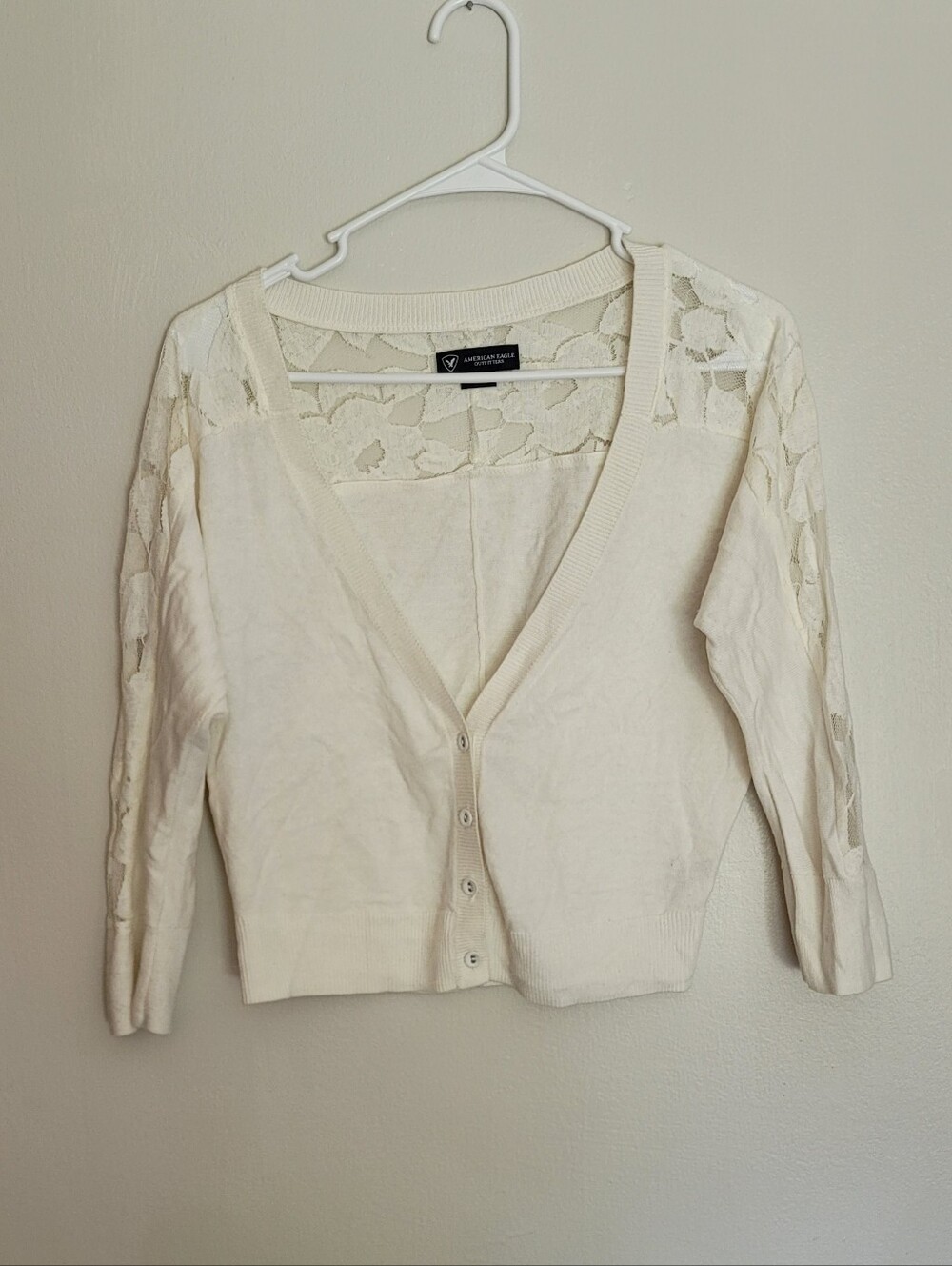 American Eagle Outfitters Cream Lace-Back Button Cardigan